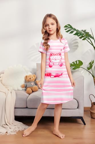 Arshiner Girls Nightgowns Summer Soft Cute Cartoon Print Pajama Sleep Dress for Kids 4-12 Years - Image 4