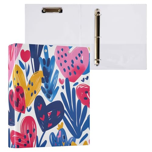 Image of 3 Ring Binder Heart Plant Grass Pattern 1.5 inch Binders Three Ring Binders with Clipboard Fit 8.5'' x 11'' Paper 3 Interior PVC Clear Pockets for Office Supplies