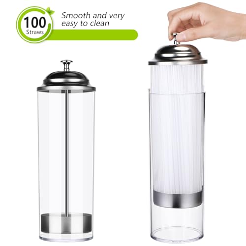 image for Patelai 10.6 Inch Clear Plastic Straw Dispenser and 100 Pcs Drinking S
