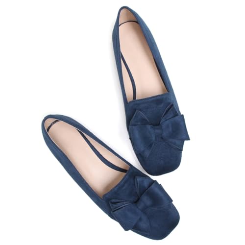 Image of WENJIAZHIZHI Square Toe Bow Ballet Slip-On | Classic Suede Finish,Chic Bow Detail,Effortless Everyday Style,Wedding Party Office,Plus Size Available