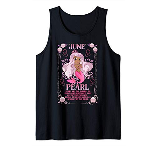Pearl june Birthstone Anime Mermaid Birthday Black Girl Camiseta sin Mangas