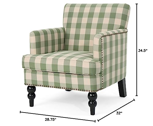 Eve Tufted Fabric Club Chair, Green Checkerboard #TOP5