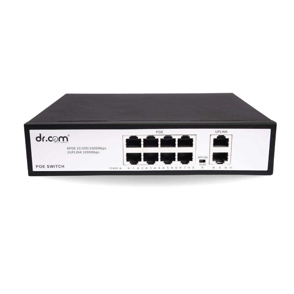 DR.COM 10 Port Gigabit PoE Switch with 8 PoE Ports and 2 Uplink Ports 10/100/1000 Mbps 120W Power IEEE 802.3af/at for CCTV IP Camera Network Switch Plug and Play Metal Body Black-picture-40