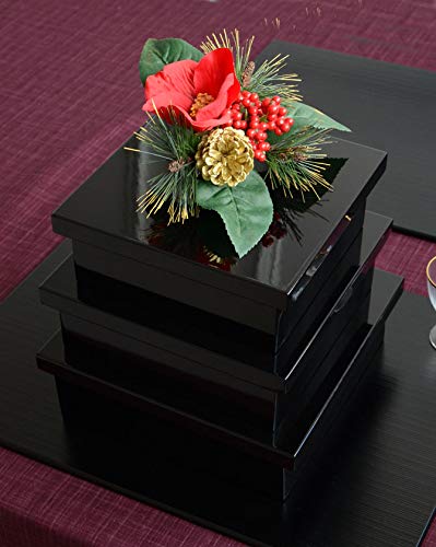 Amazon｜【取り寄せ商品】正角切溜三入子 黒【漆器 漆塗り お重 重箱 3