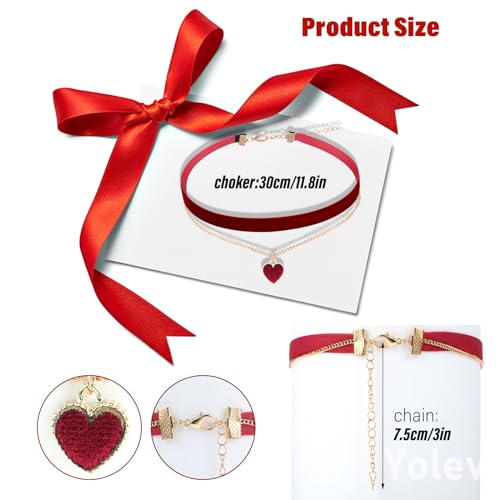 Yolev Rot Choker Halskette Samt Choker Dirndl Kette Klassische Geschichtete Rot Choker Necklace Halsketten für Teenager Mädchen Trachtenschmuck Damen