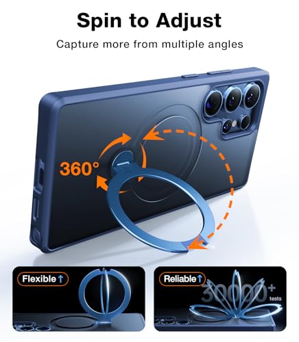 Image of TORRAS 360 Spin Magnetic Stand for Samsung Galaxy S25 Ultra Case, Fit for Magsafe, Mil-STD Slim Protective S25 Ultra Case with Kickstand Rotatable, Aesthetic for Women Men, Ostand Spin, Navy Blue
