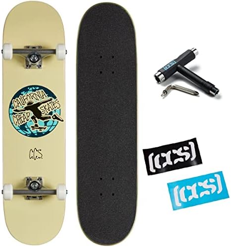 [CCS] Globe Skateboard Complete Cream 8.25" - Maple Wood - Professional Grade - Fully Assembled with Skate Tool and Stickers - Adults, Kids, Teens, Youth - Boys and Girls