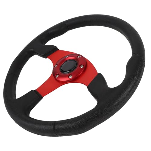 Volante per Auto, Volante per Plu in Pelle Sportiva 14 Pollici con Cornice in Alluminio Universale per il a 6 Fori (rosso)