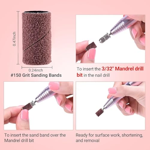 Image of MelodySusie 100 Pcs Nail Drill Bits Sanding Bands for Nail Drill 150 Medium Grit Nail File Sanding Bands for Acrylic Nails Gel Manicures and Pedicure