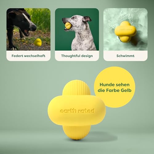 Earth Rated Hundeball, EIN interaktiver Apportierball für alle Rassen in verschiedenen Größen, aus Naturgummi, das perfekte Spielzeug für drinnen und draußen, groß, gelb