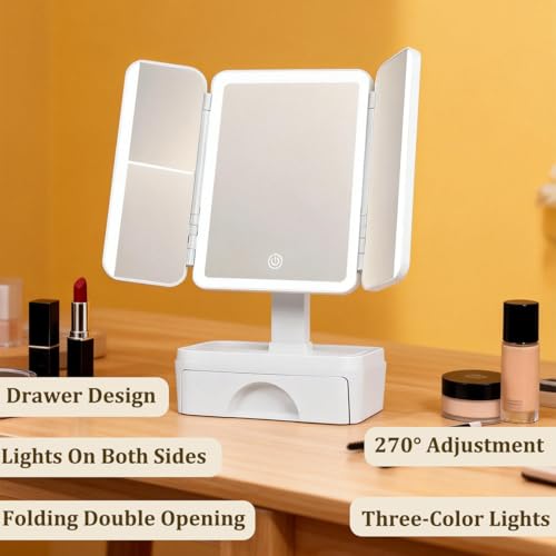 Espejo de maquillaje con luz y almacenamiento 3X miniatura 6