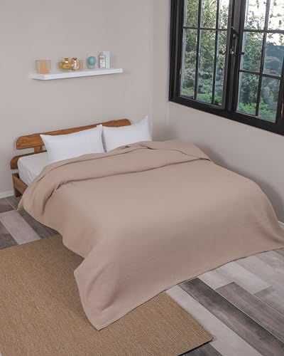 nottoc Tagesdecke Beige180x200cm Einzelbettdecke - Premium Waffelpique 100% Baumwolle - Leichte Sommerdecke in Waffeloptik - Baumwolldecke als...