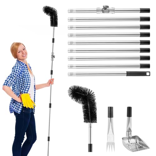 Gutter Cleaner 4m Extend Telescopic Roof Gutter Cleaning Tool Kit with 180 Swivel Head Gutter Rake Cleaning Shovel 9 Section Aluminum Adjustable Angle Roofing Guard Cleaner for Removes Leaf Debris