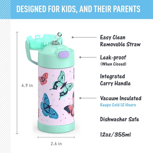 Image of THERMOS FUNTAINER Water Bottle with Straw, 12oz, Butterfly Frenzy