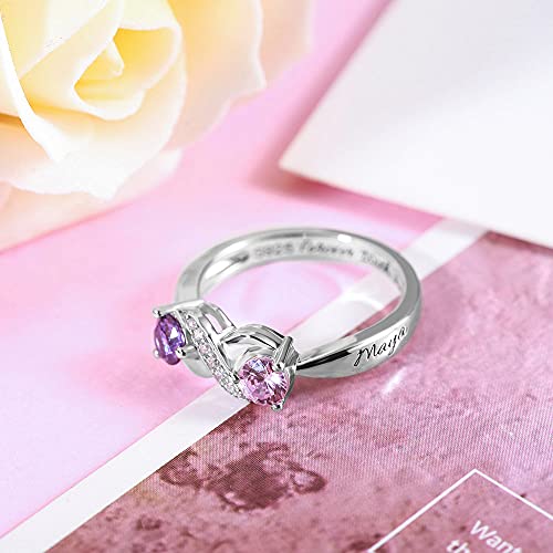AILIN Personalized Promise Rings For Her 925 Sterling Silver Infinitely In Love Engagement Ring Mother Rings With 2 Simulated Birthstones Custom Engraved Couples Name Ring for Women3