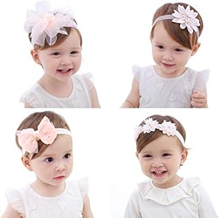 4 Pcs Baby Girl Headbands with Grosgrain Ribbon Faux Leathert Bow for Baby, Girl, Toddler, Kids as Party/Wedding/Photography Accessories