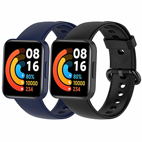 MIJOBS 2 Straps Compatible with Redmi Watch 2 Lite & POCO Watch & Xiaomi Mi Watch 2 Lite Silicone Strap for Men, Women