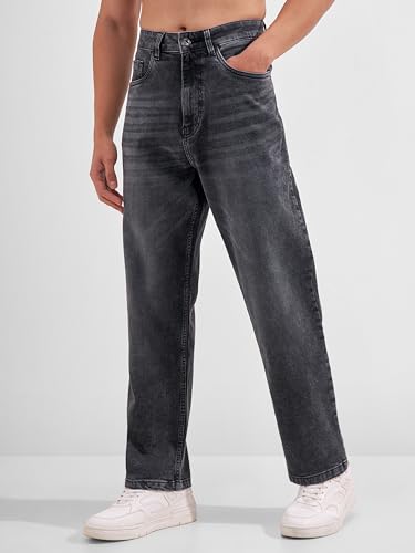 Image of Highlander Men Men's Premium Loose Straight Fit Mid-Rise Cotton Lycra Jeans - Button Closure, Machine Washable, Comfortable All-Day Wear for Casual & Semi-Formal Occasions