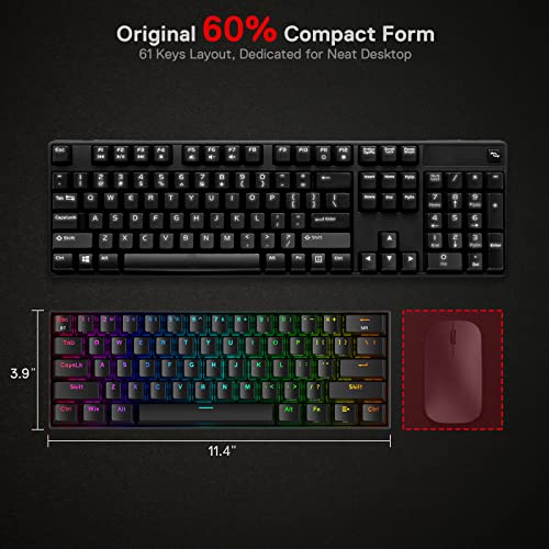 K530 Pro 60% Tastiera meccanica RGB senza fili, Bluetooth/2,4Ghz/Cavo a 61 tasti Tastiera da gioco compatta con presa Hot-Swap al 100%, PCB montato su piastra e interruttore blu a scatto - Tastiera gaming - Immagine 4