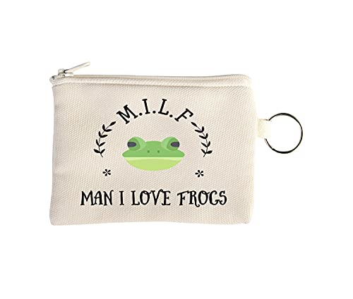 Dimensioni: 12,5 x 9 cm MILF Man I Love Frogs Funny Meme Portafoglio piccolo portamonete con portachiavi Beige One Size