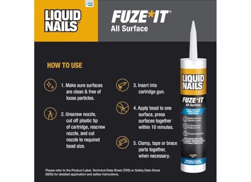 Image of Liquid Nails 56198673380 LN-2000 FuzeIt All Surface Construction Adhesive (9-Ounce), Gray (Pack of 12)