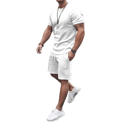 congluoki Men's Shirt and Shorts Set 2 Piece Outfits Fashion Summer Tracksuits Casual Sportwear Set White XXL Cover