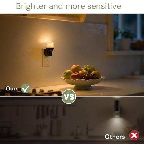 Image of L LOHAS LED Flameless Candle Night Light, Flicker Night Lights Plug into Wall 2 Pack, Soft White Candle Nightlight with Light Sensor, Dimmable LED Flickering Nightlights for Kids Hallway Bathroom