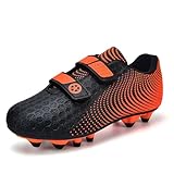 Baodenvi Fußballschuhe Jungen Fussballschuhe Kinder Fußball Schuhe Mädchen Atmungsaktive rutschfest Outdoor Spikes 30 Unisex Schwarz Orange