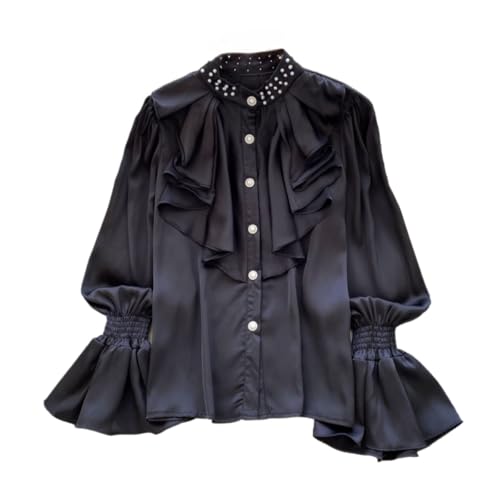 Ouji Fashion Shirts Victorian Blouses Visual Kei Medieval Renaissance Clothes Retro Goth Jfashion Vampire Vkei Top (Black,One Size)