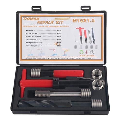 Zoeyilan 10 Pcs Thread Repair Kit, Thread Repair Tool Kit, Stainless Steel Twisted Drill Wrench Threaded Insert for Car M18x1.5