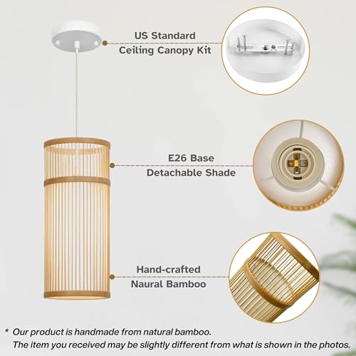 Lumivill PL_CL_1421N_ Bamboo Pendant Light - Mini Pendant Lights Bedroom - Natural Elegant Woven Pendant Light; Wood Pendant Light thumb #4