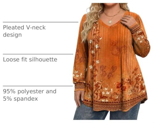 Image of IN'VOLAND Womens Plus Size Shirts V Neck Puff Long Sleeve Tops