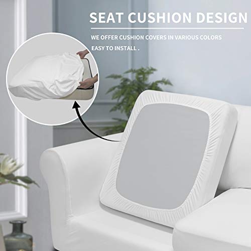Image of Easy-Going 3 Pieces Stretch Soft Couch Cover for Dogs - Washable Sofa Slipcover for 2 Separate Cushion Couch - Elastic Furniture Protector for Pets, Kids (Loveseat, Snow White, Medium) | Sofa Slipcover for Stretch 2 Separate Sectional Cushion Couch - Furniture Protector for Pets, Kids Snow White