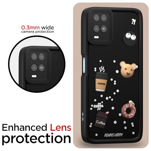Image of Pikkme Back Cover for Oppo A54 | Cute Fun Cartoon 3D Bear Silicone Full Body Protection Bumper Case (Black)