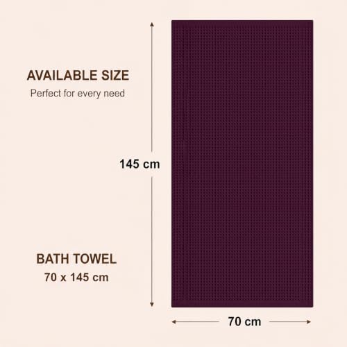 Image of Pure Cotton Waffle Towel | Lightweight | Anti Microbial and Water Absorbent | Soft Touch Quick Drying Bath Towels (Wine, Pack of 1)