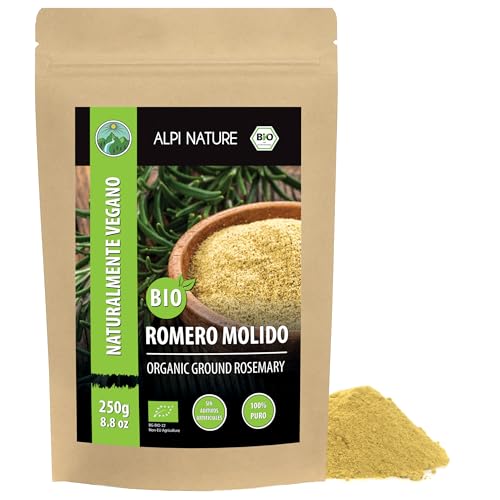 Alpi Nature Romero Orgánico Seco en Polvo 250g, Hojas Secas y Molidas, Especia Romero para Cocinar