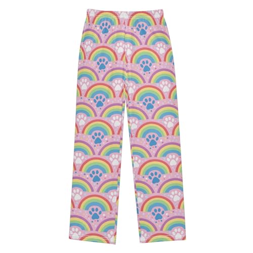 Pajama Pants Rainbows Paws Print PJ Bottoms Sleepwear Lounge Sleep Pant with Pockets