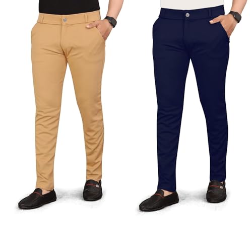 Image of Men's Slim Fit Formal Trousers, Cotton Blend Stretchable Office Wear Pants, Pants Combo