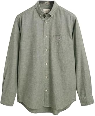 GANT Reg Cotton Linen-Camiseta Shirt, Pine Green, S para Hombre