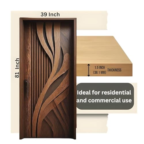 Image of MKH Hand Carved Pine Wood Entrance Fancy Wooden Gate for Home & Kitchen Unique Stylish Design with Teak Finish Brown 81x39 Inch (Only Door)
