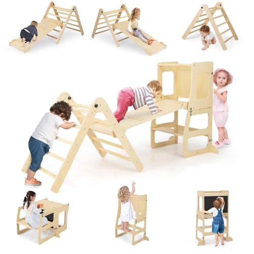 Triangle d'escalade Montessori pliable double rampe GOPLUS | Tour d'apprentissage 3-14 ans
