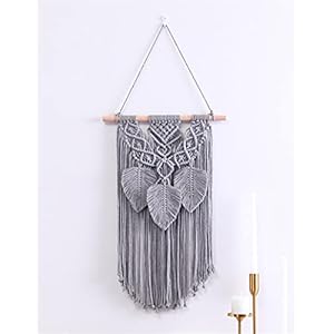 RAILONCH Macramé wandtapijt, bladkwast, wandtapijt, boho, decoratief geweven tapijt, wanddecoratie (grijs)