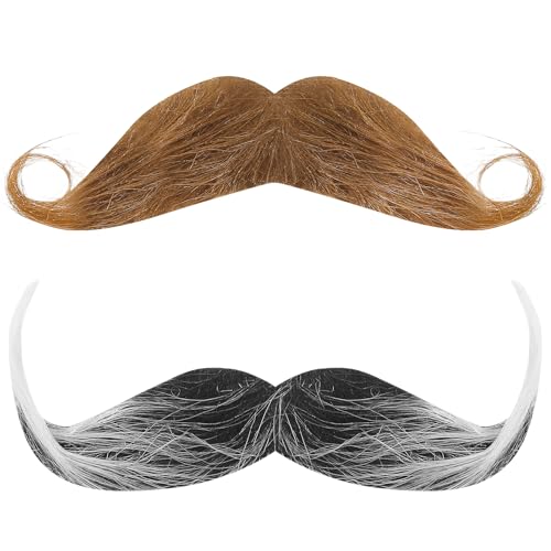 ABOOFAN Beard Costume 2pcs Self Adhesive Fake Mustaches Old Man Moustache Detective Moustache Stickers Handlebar Halloween Masquerade Party Beard for Mexican Fiesta Christmas Party