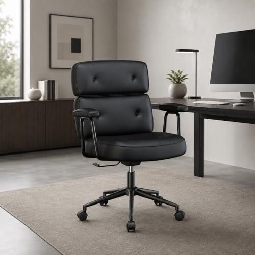 Image of Ergonomic Home Office Desk Chair, PU Leather Computer Chair with Lumbar Support, Adjustable Height, 360 Swivel Rolling Wheels, Executive Task Chair for Office, Gaming, Meeting Room, Black