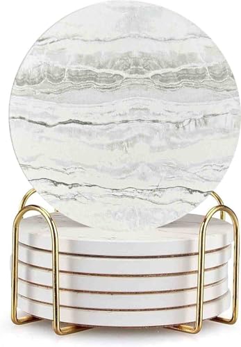 Getränke-Untersetzer mit Halter 6er-Set, Keramik-Untersetzer im Marmor-Stil, saugfähiges Set mit abstrakten Untersetzern, 10,2 cm Bechermatte für alle Tassen, Wohn- und Wohnzimmerdekor, Tischschutz