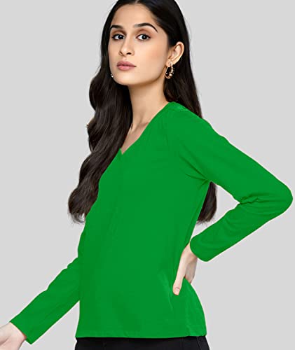 Image of Premium Plain Women V Neck Full Sleeves Cotton Tshirt. Festive,Offer,Discount,Sale,Limited Edition, Trending Tees and Tshirts.