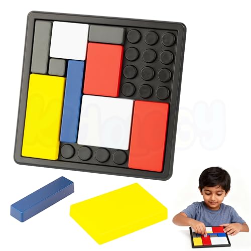 Image of Kidology Color Block Puzzle Game for Kids & Adults | Brain Teaser | Montessori Toy for Focus, Patience, Problem-Solving & Learning Game -88 Challenge Cards, 4 Difficulty Levels, STEM Education