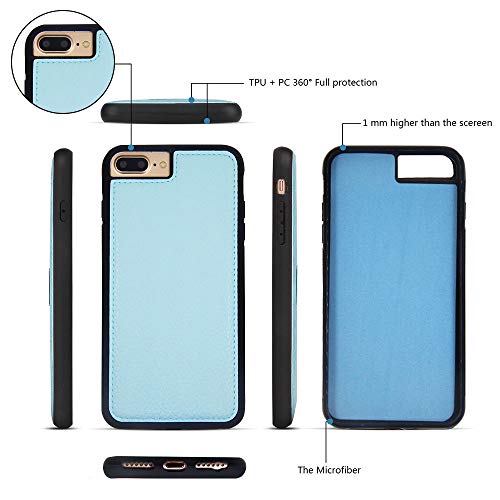 iPhone 7 Plus Wallet Case - JAZ Zipper Purse Detachable Magnetic14 Card Slots Money Pocket Clutch Leather Wallet Case for Apple iPhone 8 Plus/iPhone 7 Plus Sky Blue