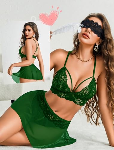 ADOME Sexy Slutty Lingerie for Women Green Lingerie 3 Piece Babydoll Exotic Lingerie Set Green XXL — view 4