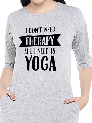Image of STATUS MANTRA Women's Long T-Shirt Dress - Cotton Casual Knee Length Dress with 3 /4 Sleeves | Soft Bio-Washed Fabric, Crew Neck, Relaxed Fit | Comfy Summer Lounge Wear
